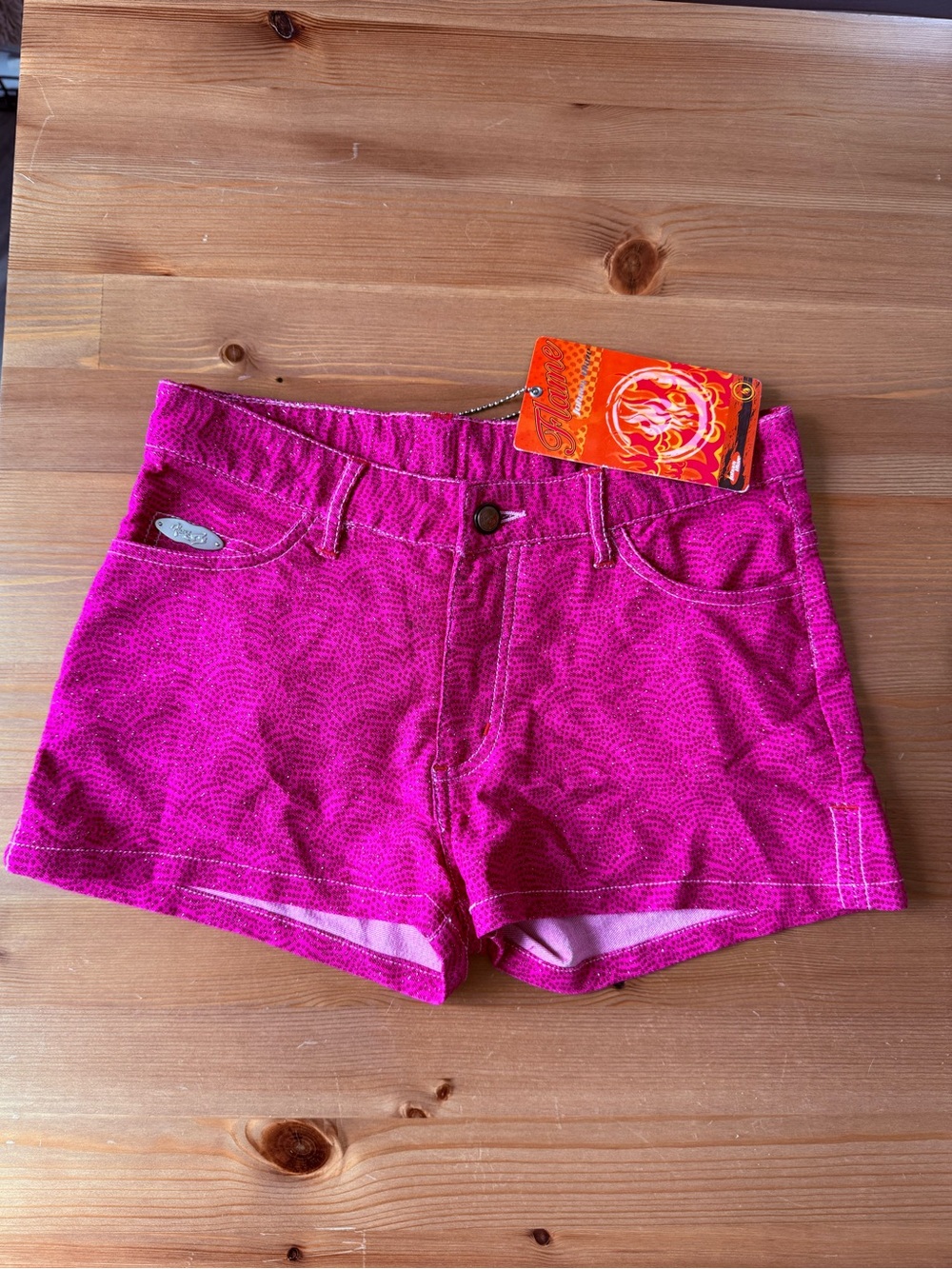 Johnny Blaze Flame Y2K Deadstock Denim Jean Shorts in Pink